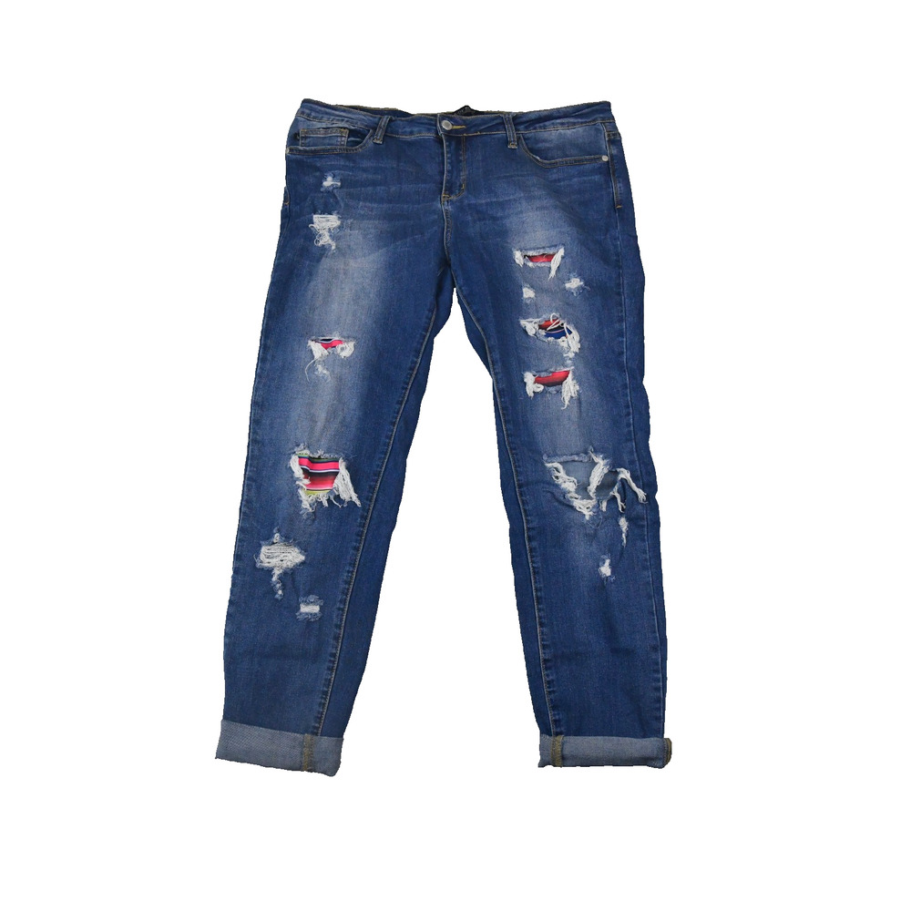 Judy Blue Jeans Womens 15/32 (35x26) Skinny Distressed Cuffed Blue Denim